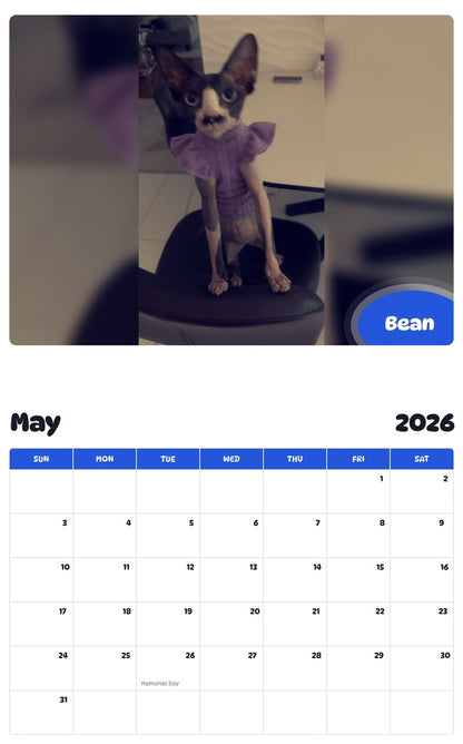 2026 - 2027 Bean - Pawidols Pet Calendar