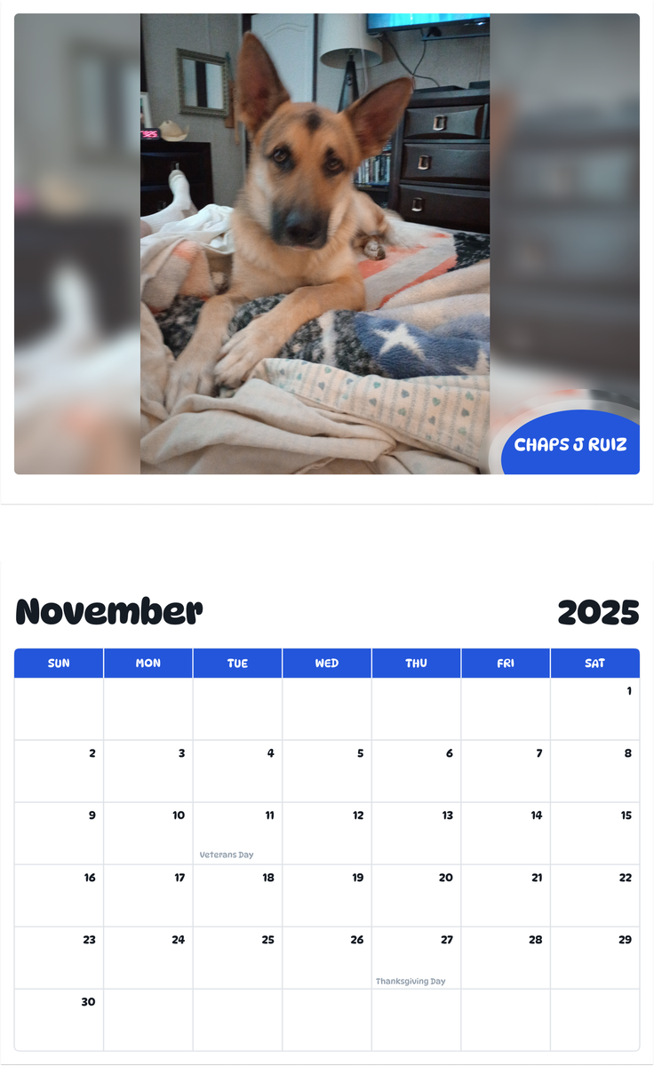 July 2025 - June 2026 Chaps J Ruiz - Pawidols Pet Calendar
