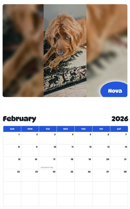 October 2025 - September 2026 Nova - Pawidols Pet Calendar