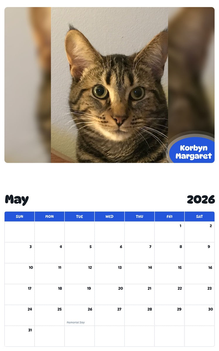 2026 - 2027 Korbyn Margaret - Pawidols Pet Calendar