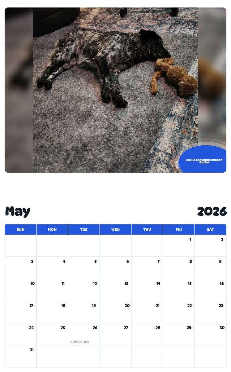 2026 - 2027 Lucille Shaqanda Cooper-Guziak - Pawidols Pet Calendar