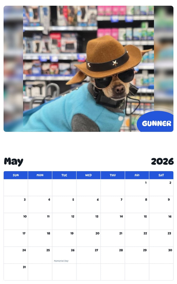 2026 - 2027 GUNNER - Pawidols Pet Calendar