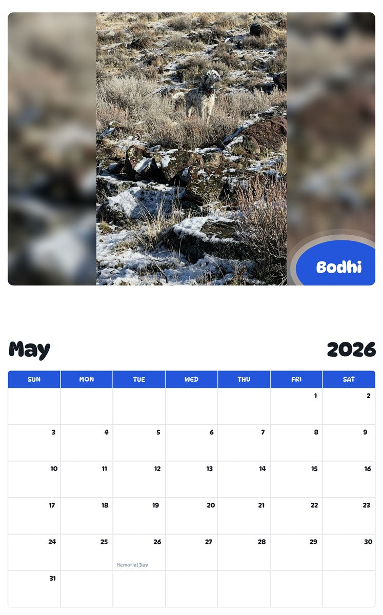 2026 - 2027 Bodhi - Pawidols Pet Calendar