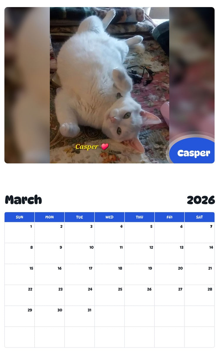 November 2025 - October 2026 Casper - Pawidols Pet Calendar