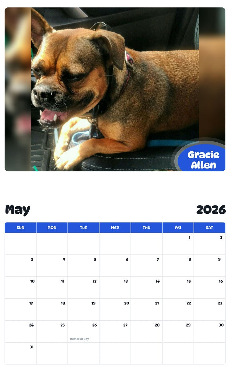 2026 - 2027 Gracie Allen - Pawidols Pet Calendar