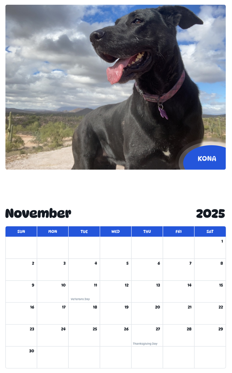 July 2025 - June 2026 Kona - Pawidols Pet Calendar
