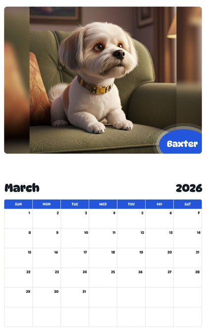 November 2025 - October 2026 Baxter - Pawidols Pet Calendar