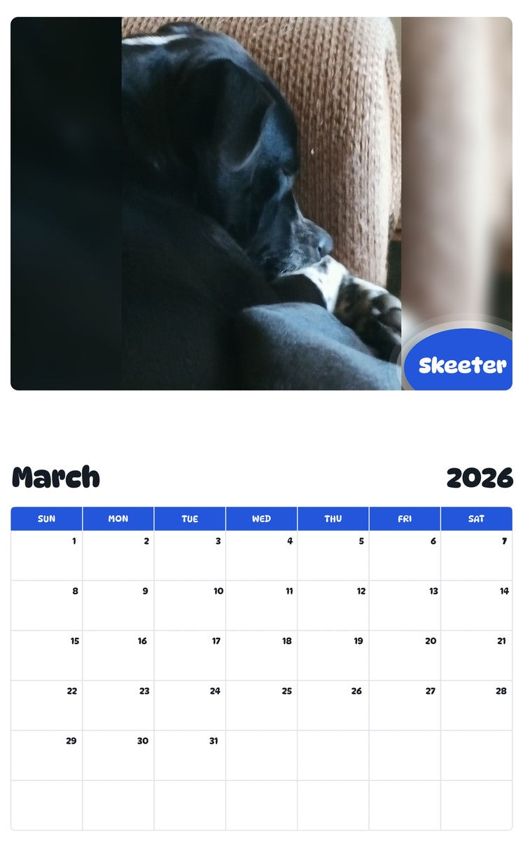 November 2025 - October 2026 Skeeter - Pawidols Pet Calendar