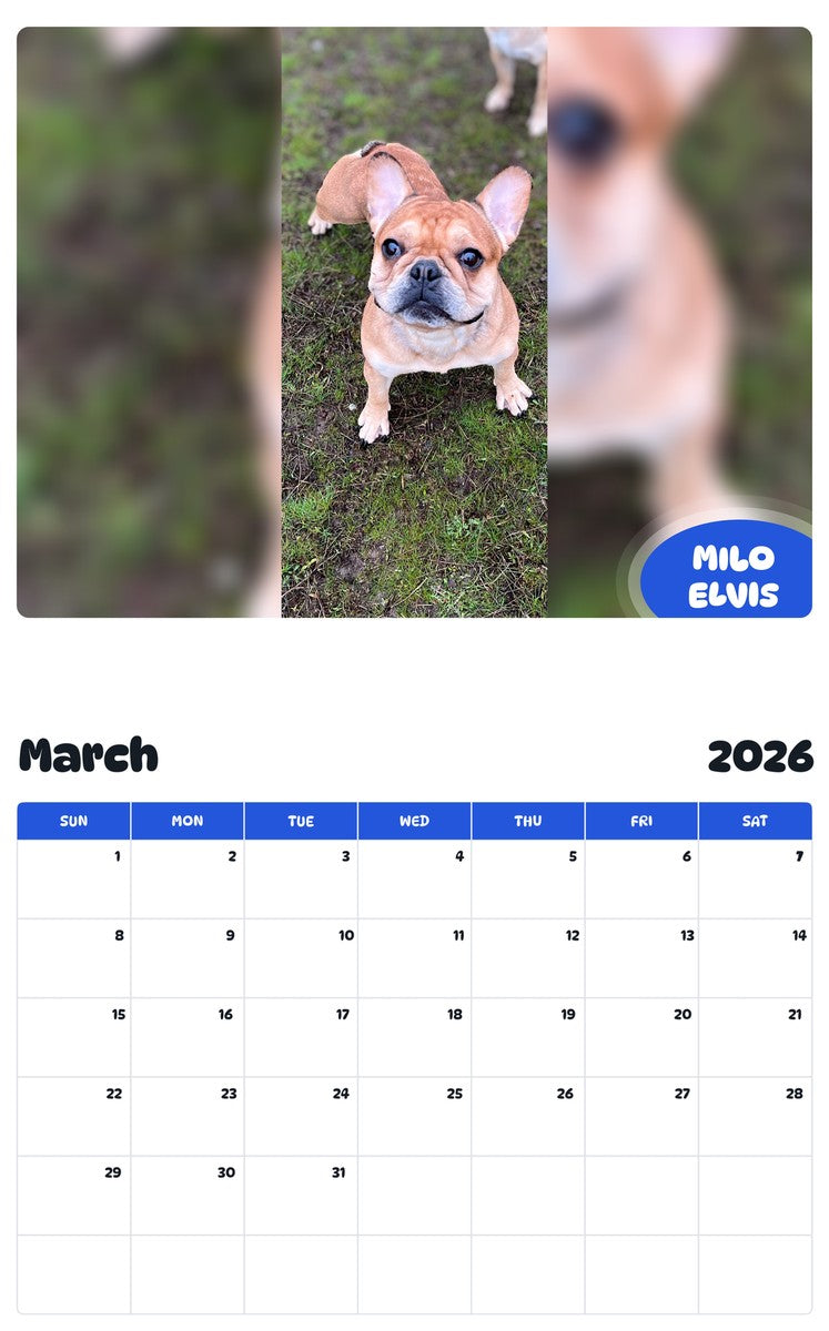 November 2025 - October 2026 MILO ELVIS - Pawidols Pet Calendar