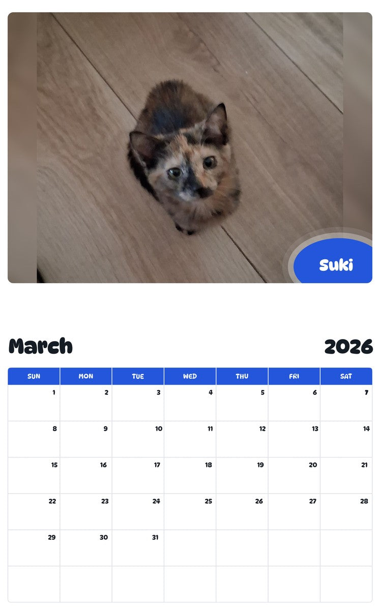 November 2025 - October 2026 Suki - Pawidols Pet Calendar