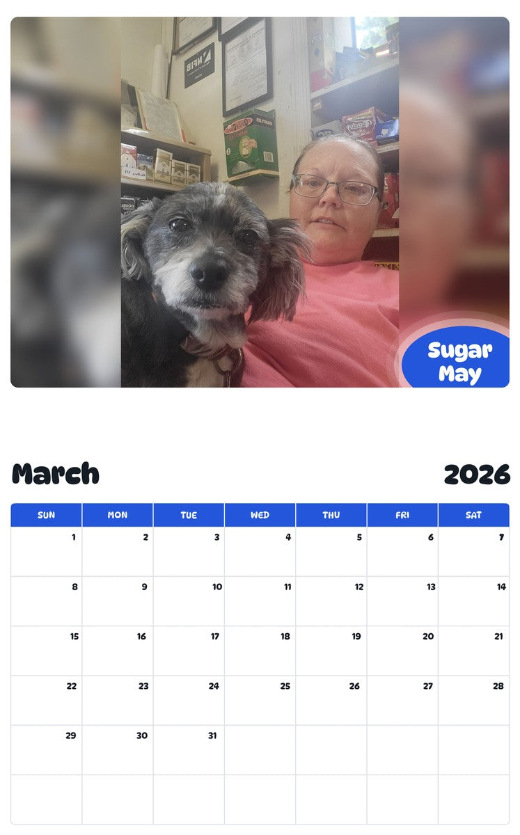 November 2025 - October 2026 Sugar May - Pawidols Pet Calendar