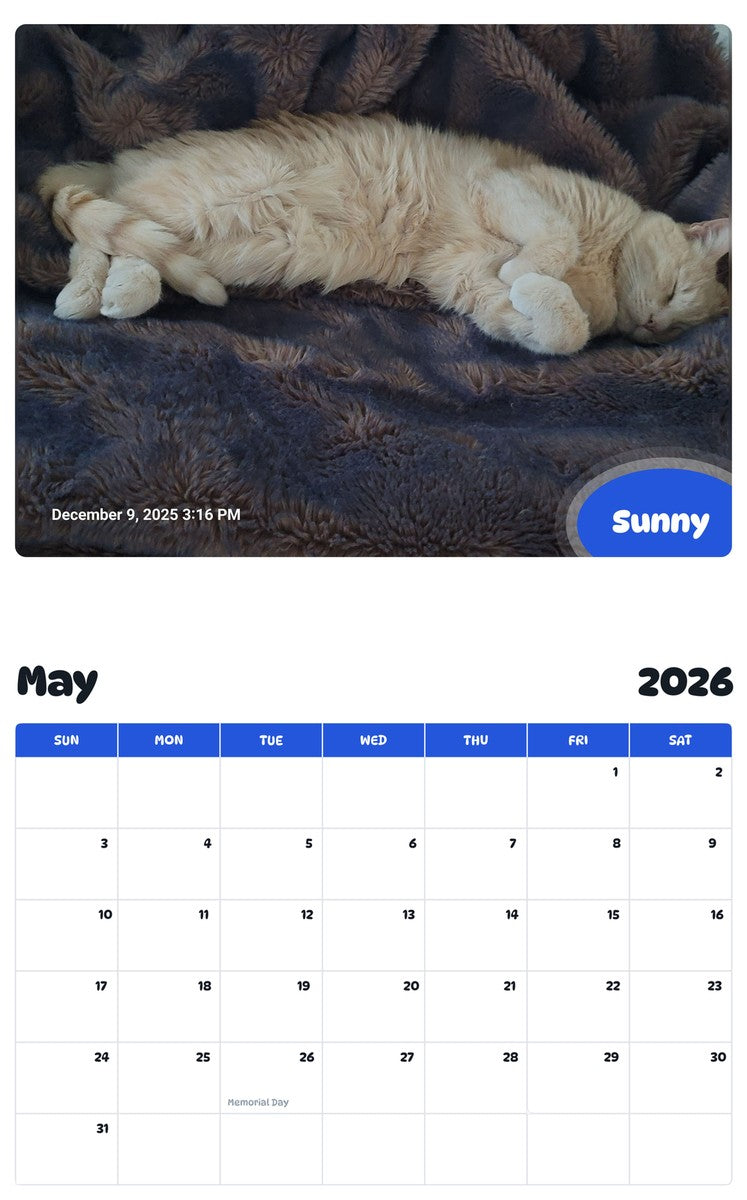2026 - 2027 Sunny - Pawidols Pet Calendar