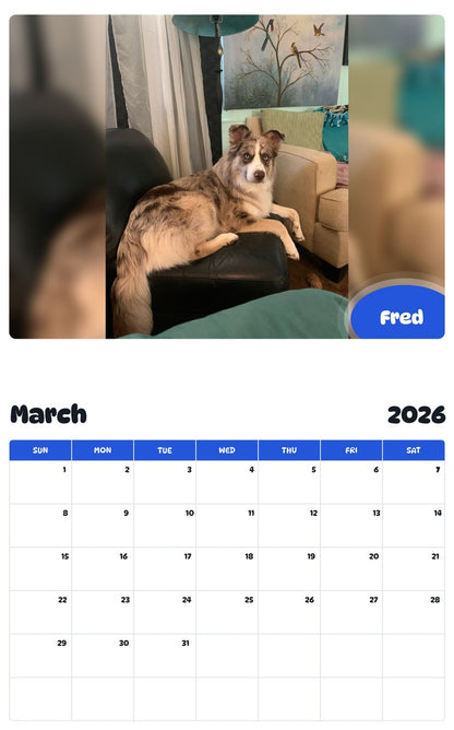 November 2025 - October 2026 Fred - Pawidols Pet Calendar