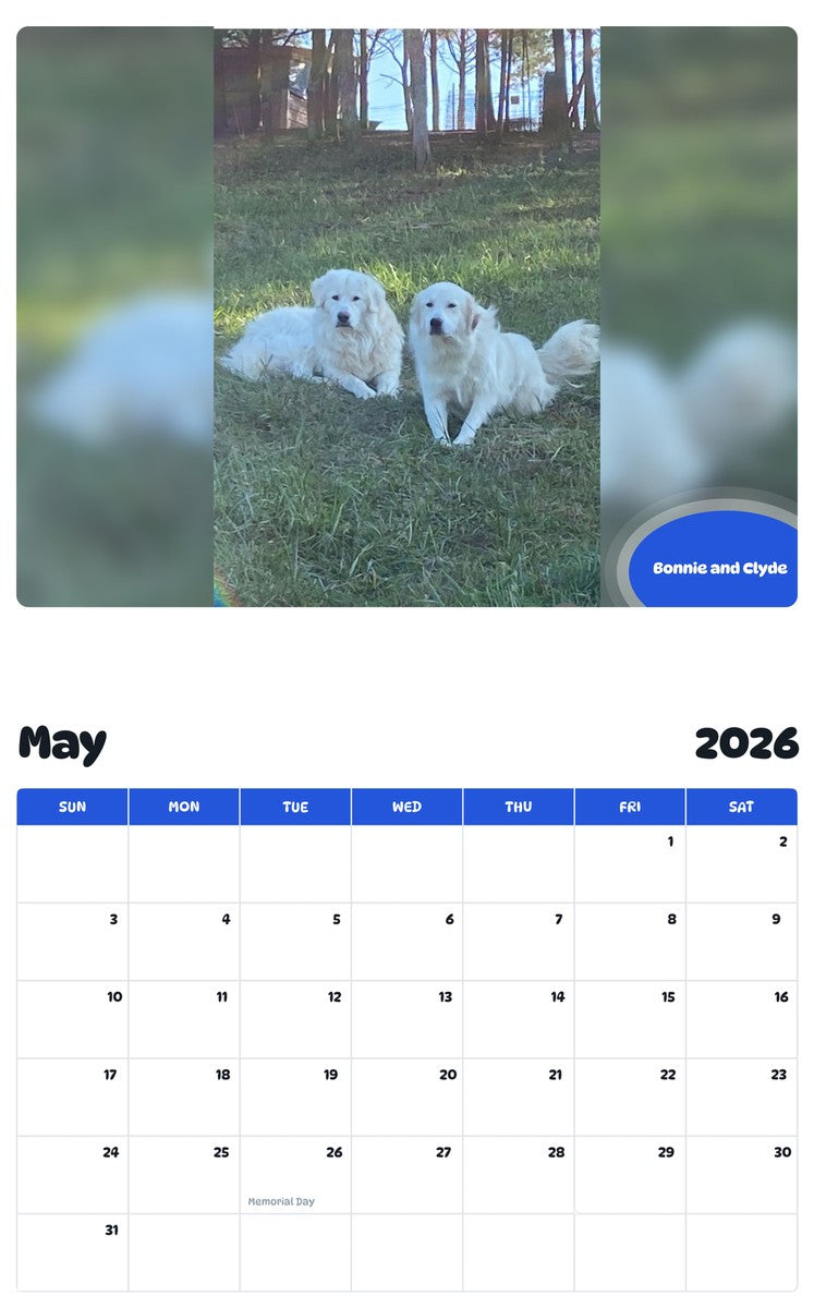 2026 - 2027 Bonnie and Clyde - Pawidols Pet Calendar