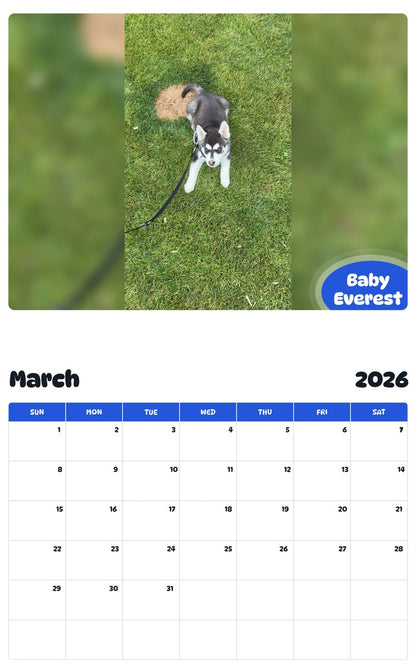 November 2025 - October 2026 Baby Everest - Pawidols Pet Calendar