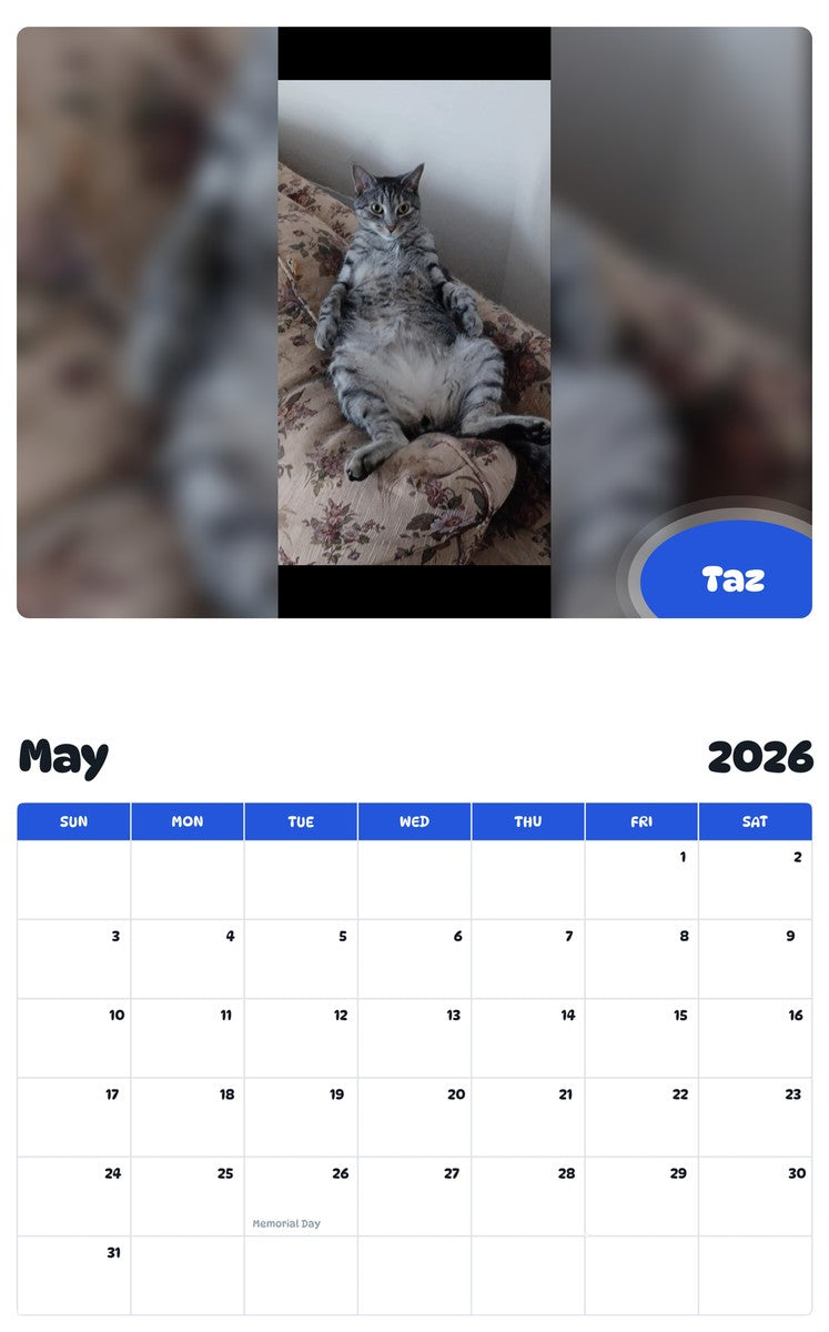 2026 - 2027 Taz - Pawidols Pet Calendar