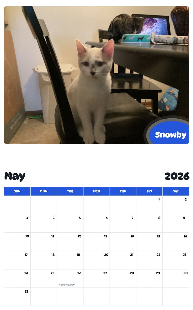 2026 - 2027 Snowby - Pawidols Pet Calendar