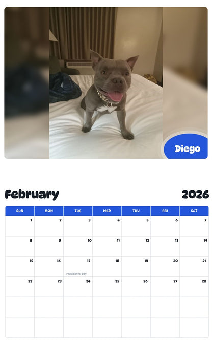 October 2025 - September 2026 Diego - Pawidols Pet Calendar