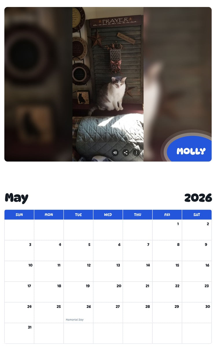 2026 - 2027 MOLLY - Pawidols Pet Calendar