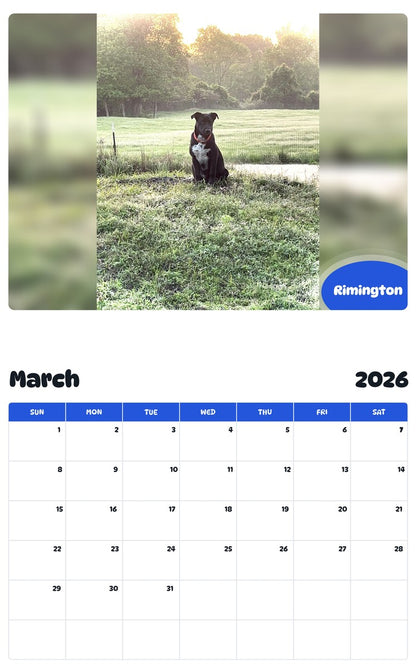 November 2025 - October 2026 Rimington - Pawidols Pet Calendar
