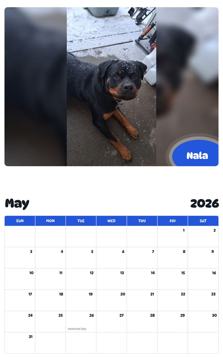 2026 - 2027 Nala - Pawidols Pet Calendar