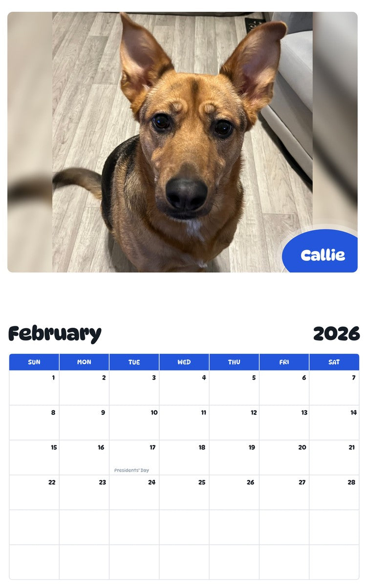 October 2025 - September 2026 Callie - Pawidols Pet Calendar