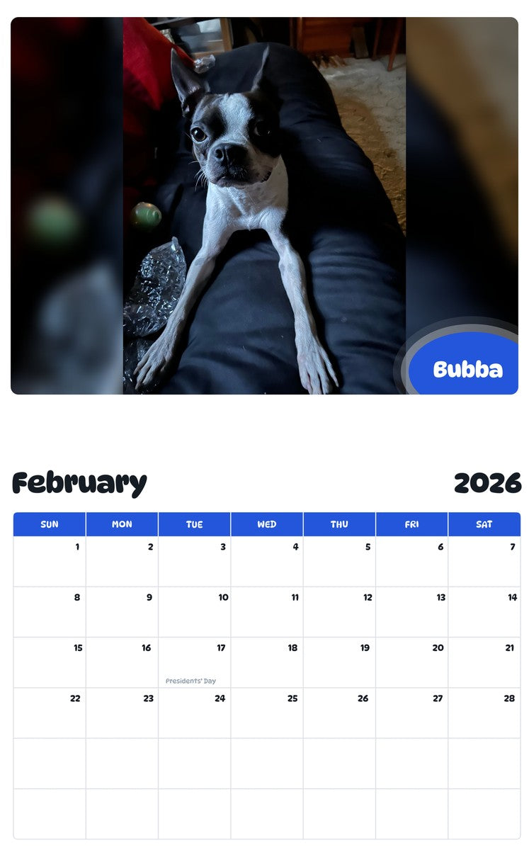 November 2025 - October 2026 Bubba - Pawidols Pet Calendar