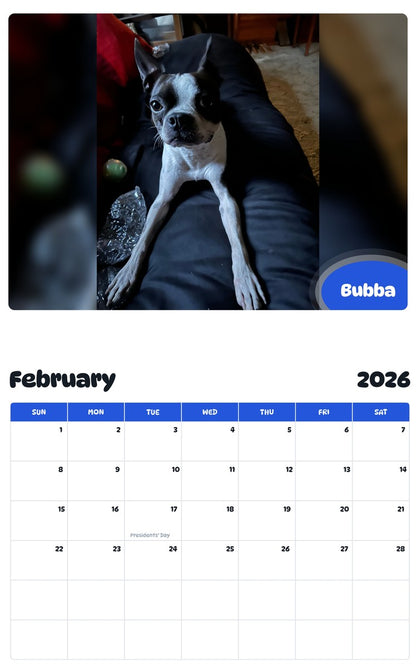 November 2025 - October 2026 Bubba - Pawidols Pet Calendar