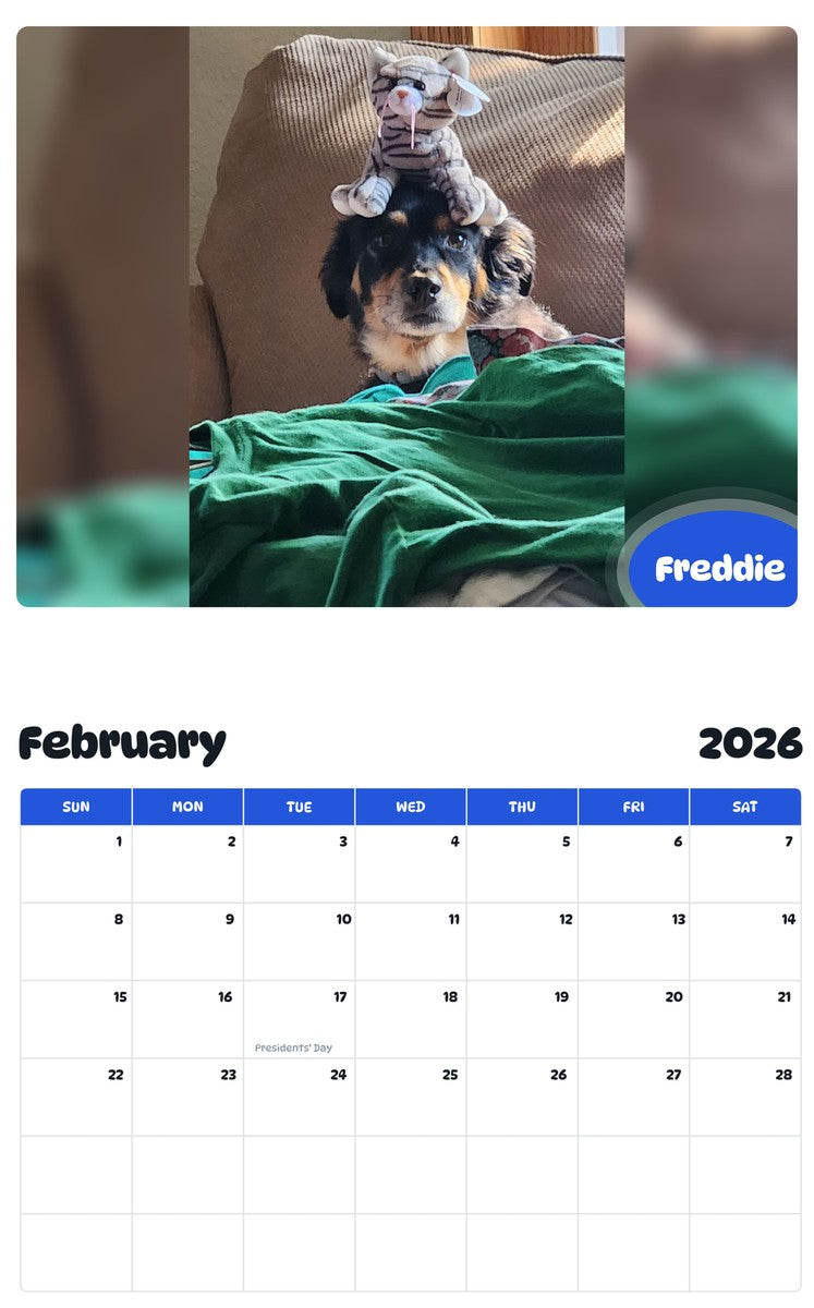 October 2025 - September 2026 Freddie - Pawidols Pet Calendar