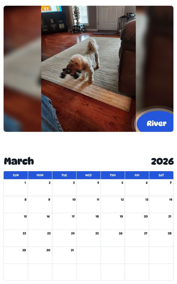November 2025 - October 2026 River - Pawidols Pet Calendar