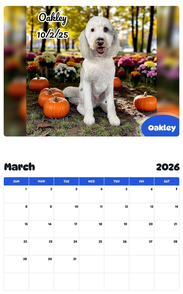 November 2025 - October 2026 Oakley - Pawidols Pet Calendar
