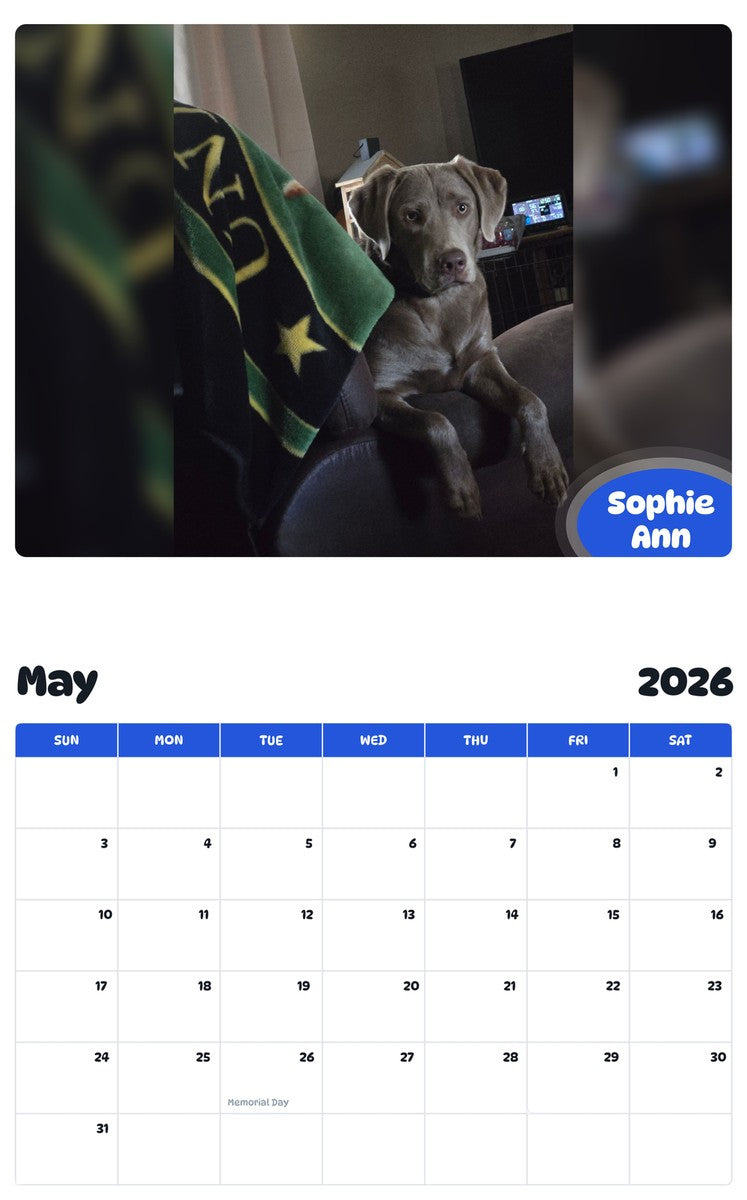 2026 - 2027 Sophie Ann - Pawidols Pet Calendar