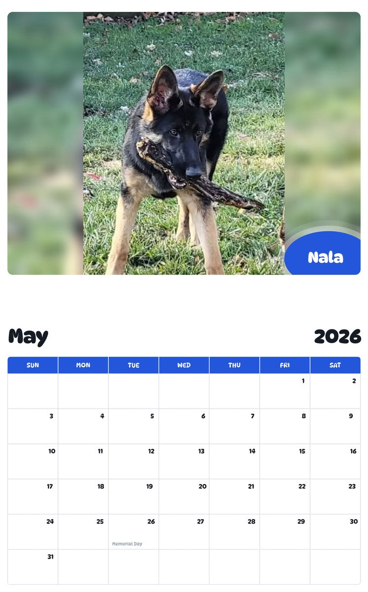 2026 - 2027 Nala - Pawidols Pet Calendar