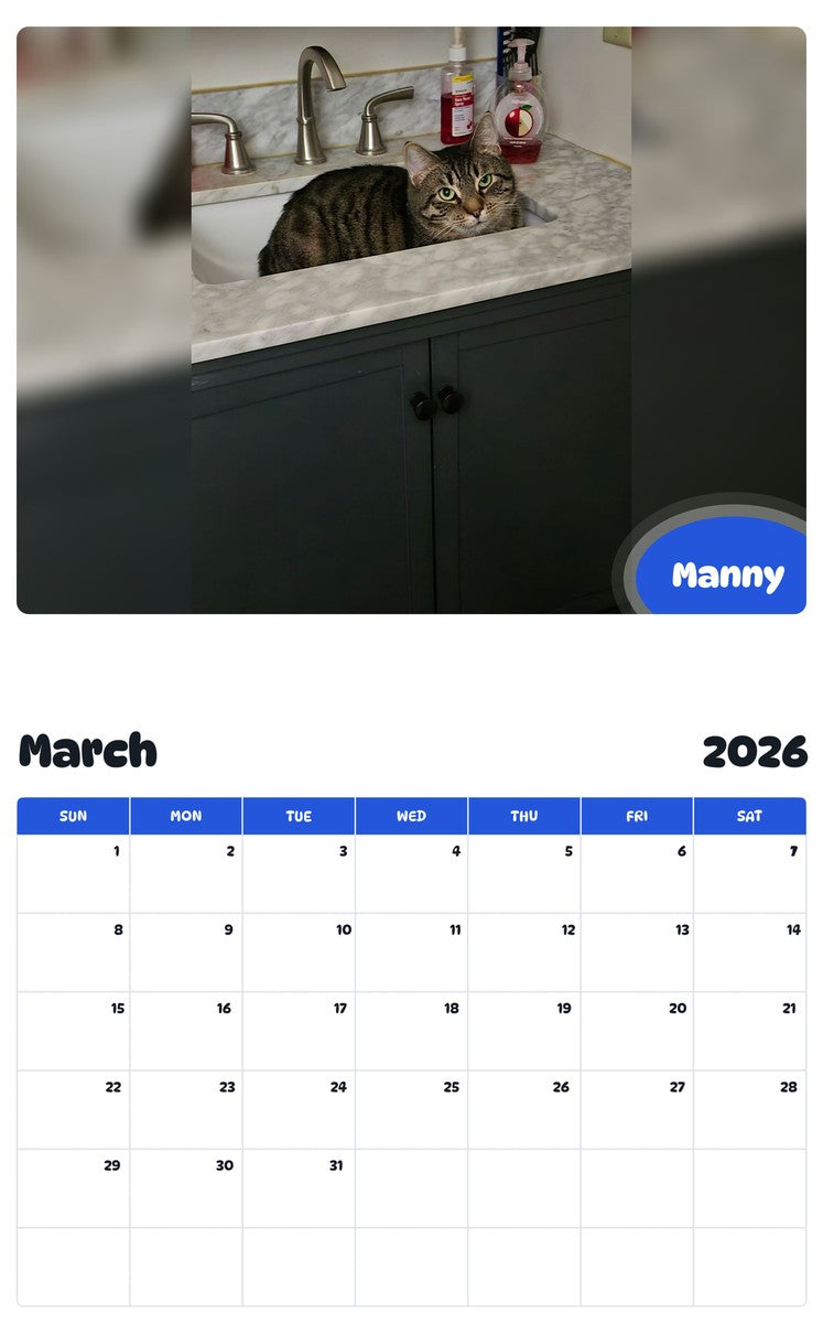 November 2025 - October 2026 Manny - Pawidols Pet Calendar
