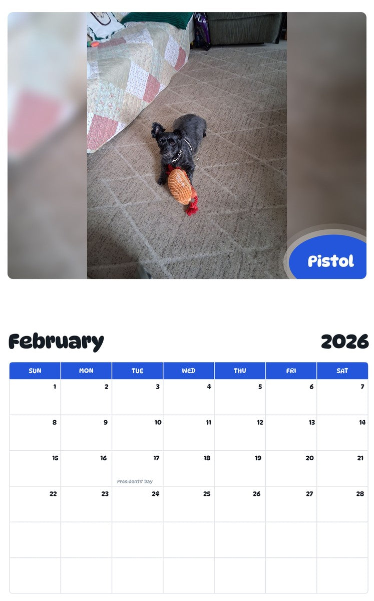 October 2025 - September 2026 Pistol - Pawidols Pet Calendar