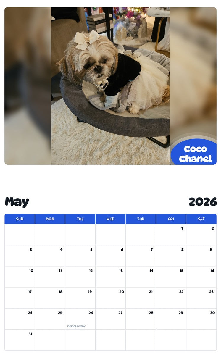 2026 - 2027 Coco Chanel - Pawidols Pet Calendar