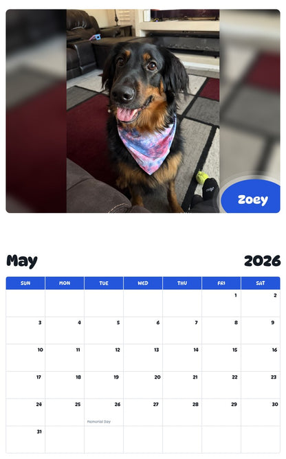 2026 - 2027 Zoey - Pawidols Pet Calendar