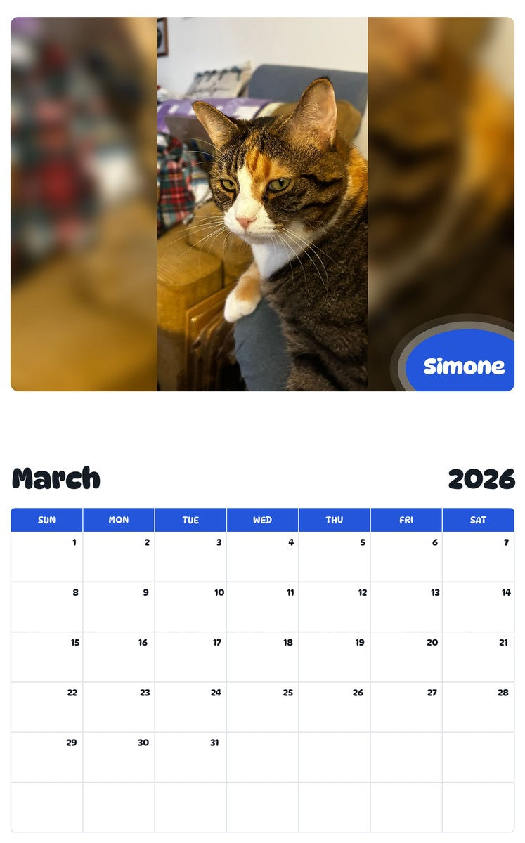 November 2025 - October 2026 Simone - Pawidols Pet Calendar
