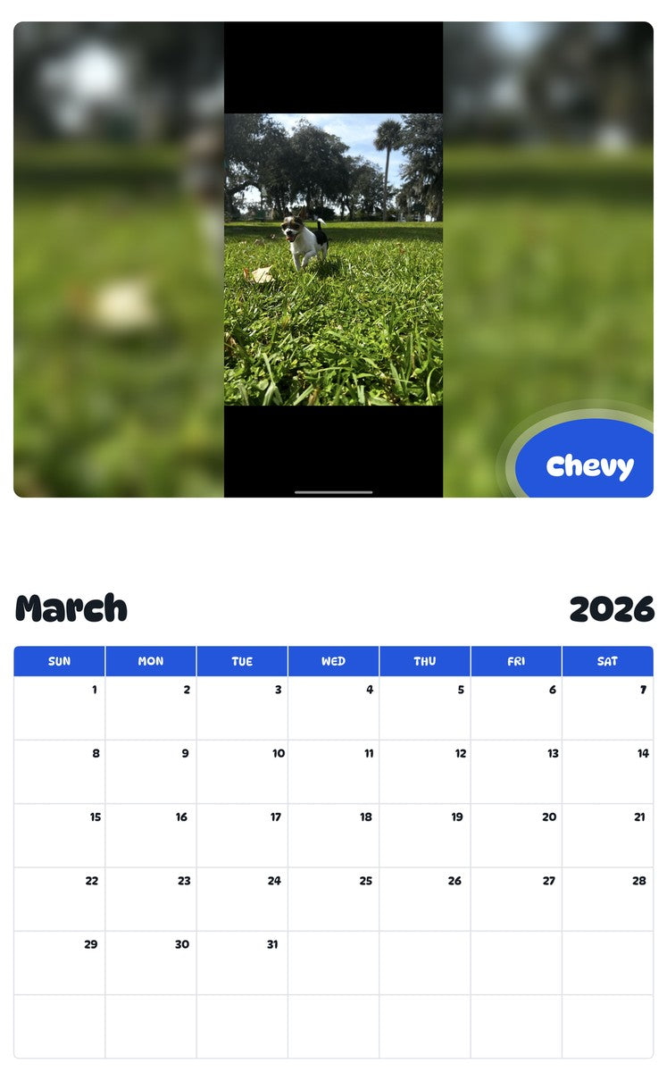 November 2025 - October 2026 Chevy - Pawidols Pet Calendar