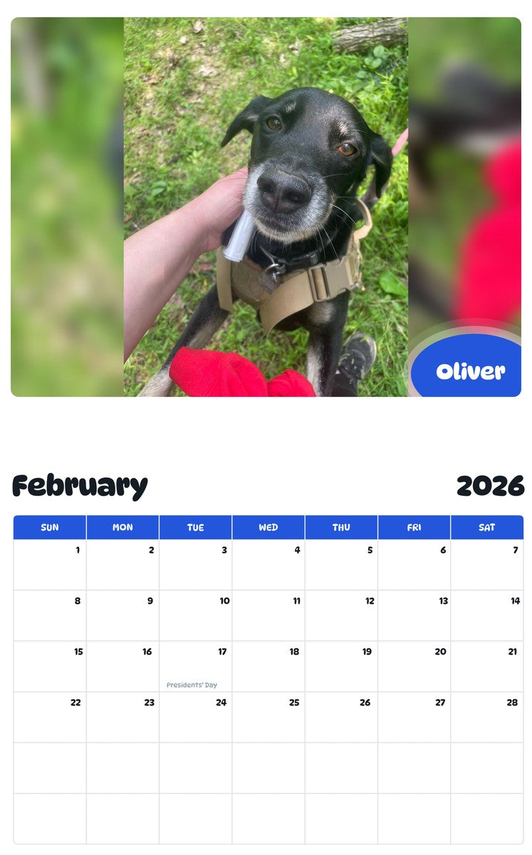 October 2025 - September 2026 Oliver - Pawidols Pet Calendar