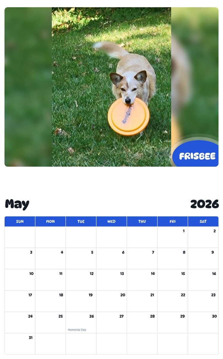 2026 - 2027 FRISBEE - Pawidols Pet Calendar
