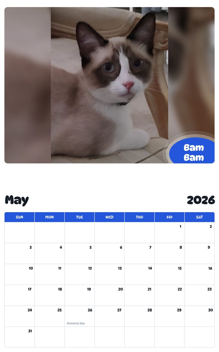 2026 - 2027 Bam Bam - Pawidols Pet Calendar