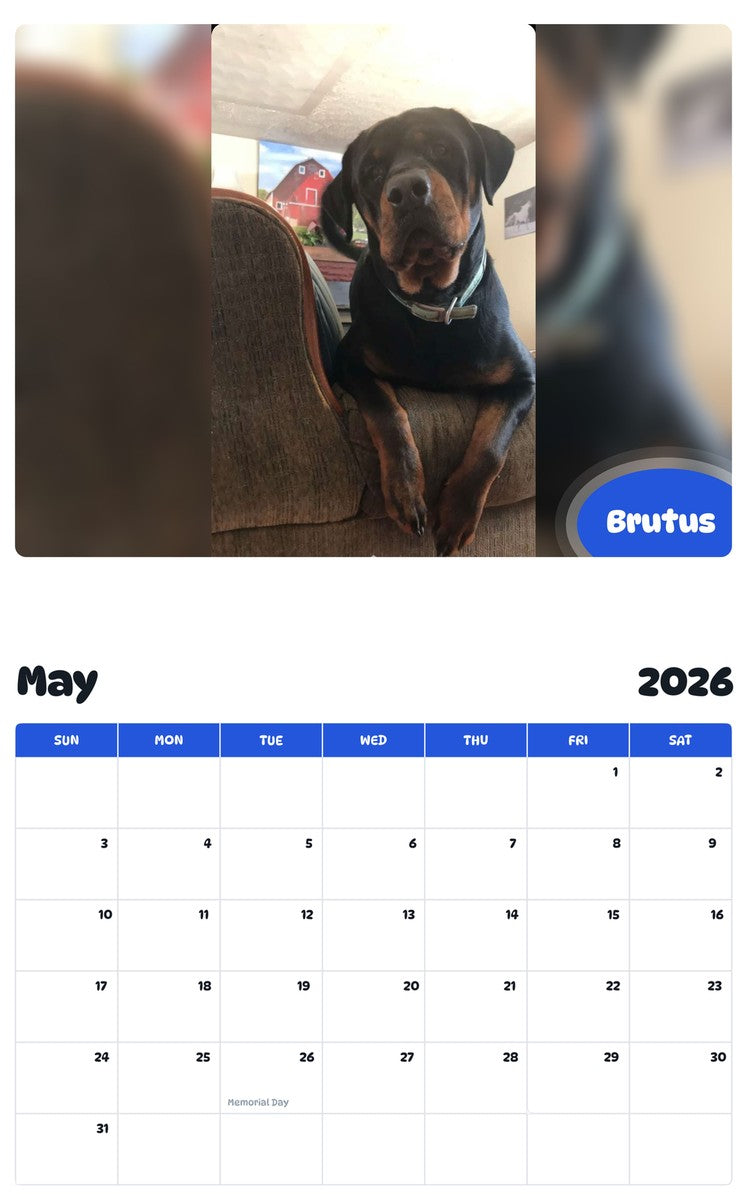 2026 - 2027 Brutus - Pawidols Pet Calendar