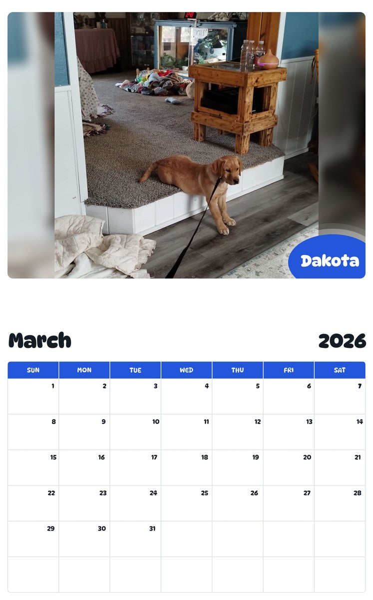 November 2025 - October 2026 Dakota - Pawidols Pet Calendar