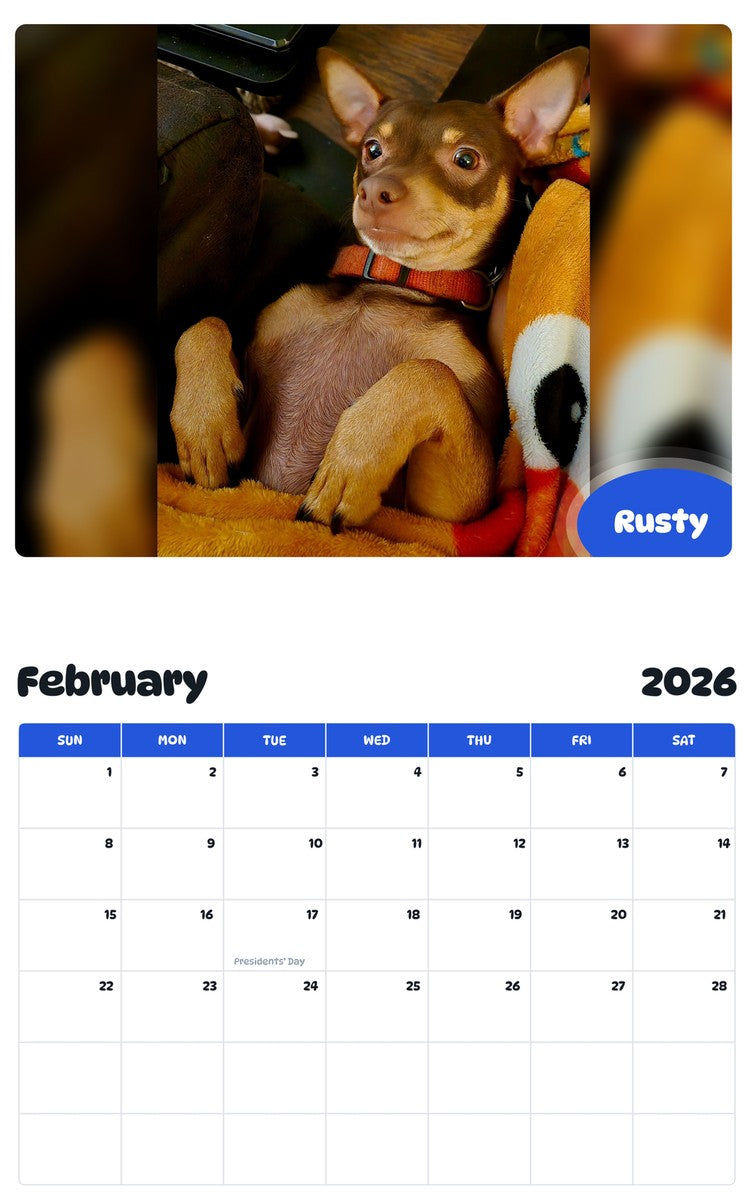 October 2025 - September 2026 Rusty - Pawidols Pet Calendar