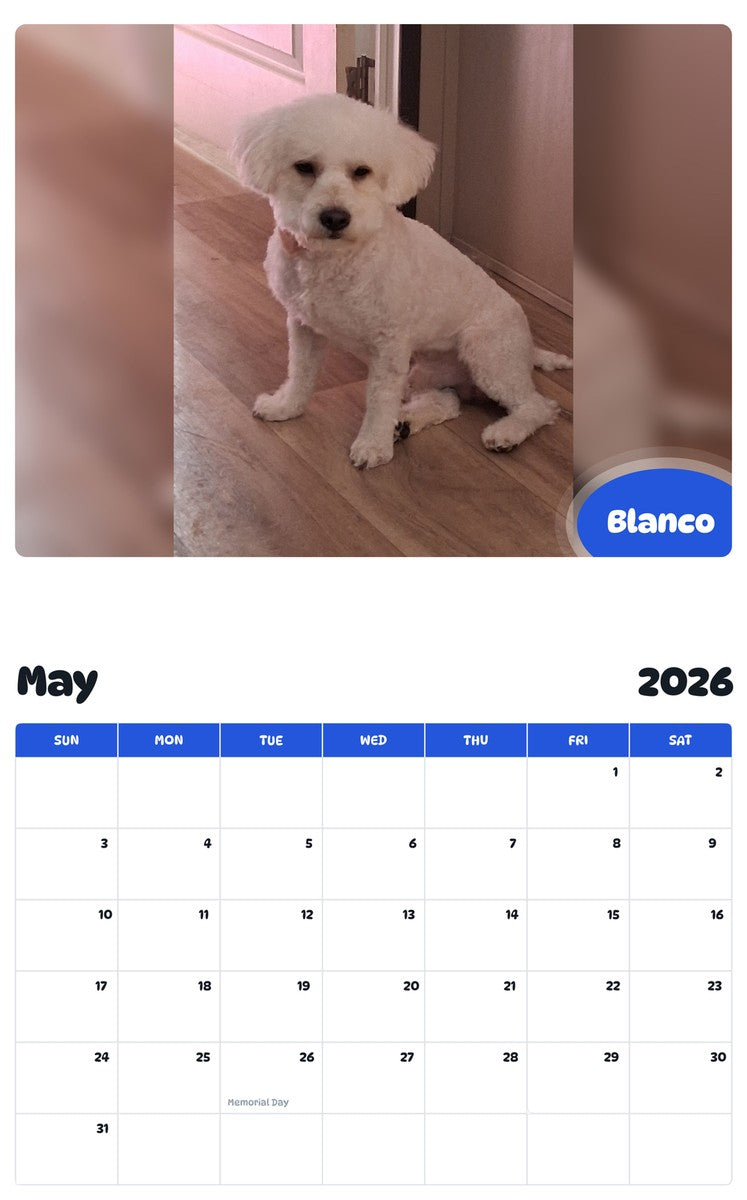 2026 - 2027 Blanco - Pawidols Pet Calendar