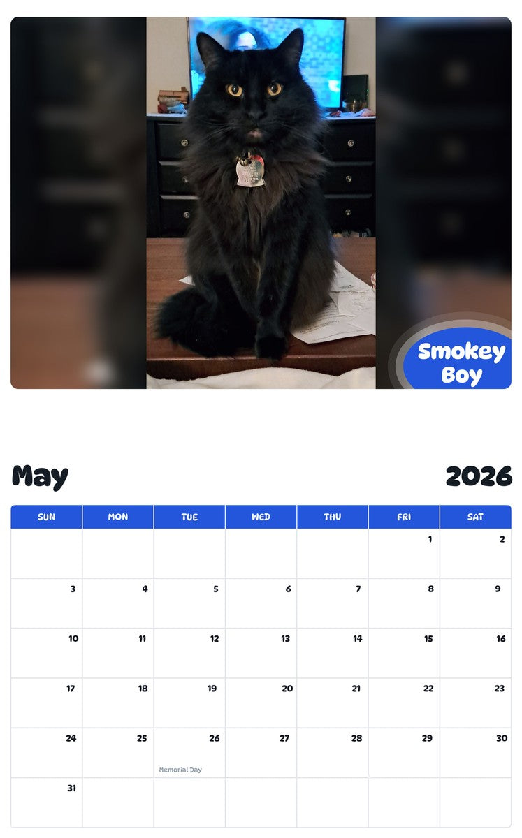 2026 - 2027 Smokey Boy - Pawidols Pet Calendar