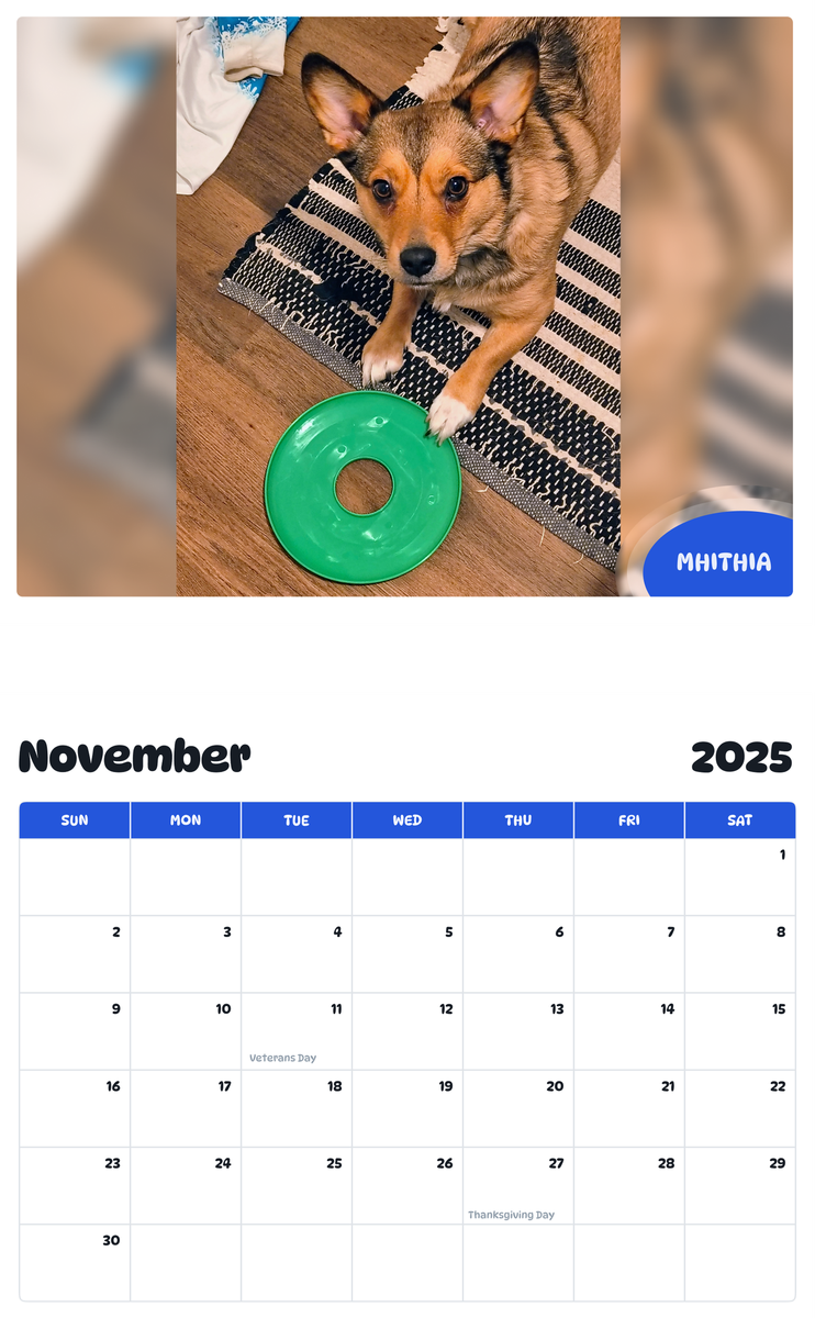 July 2025 - June 2026 Mhithia - Pawidols Pet Calendar