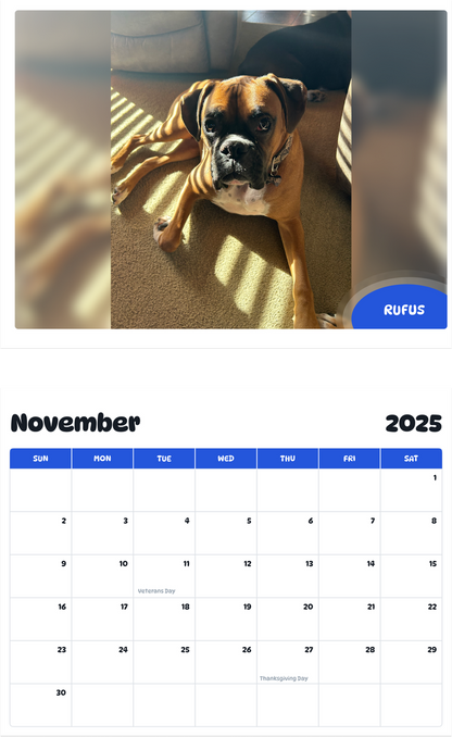 July 2025 - June 2026 Rufus - Pawidols Pet Calendar