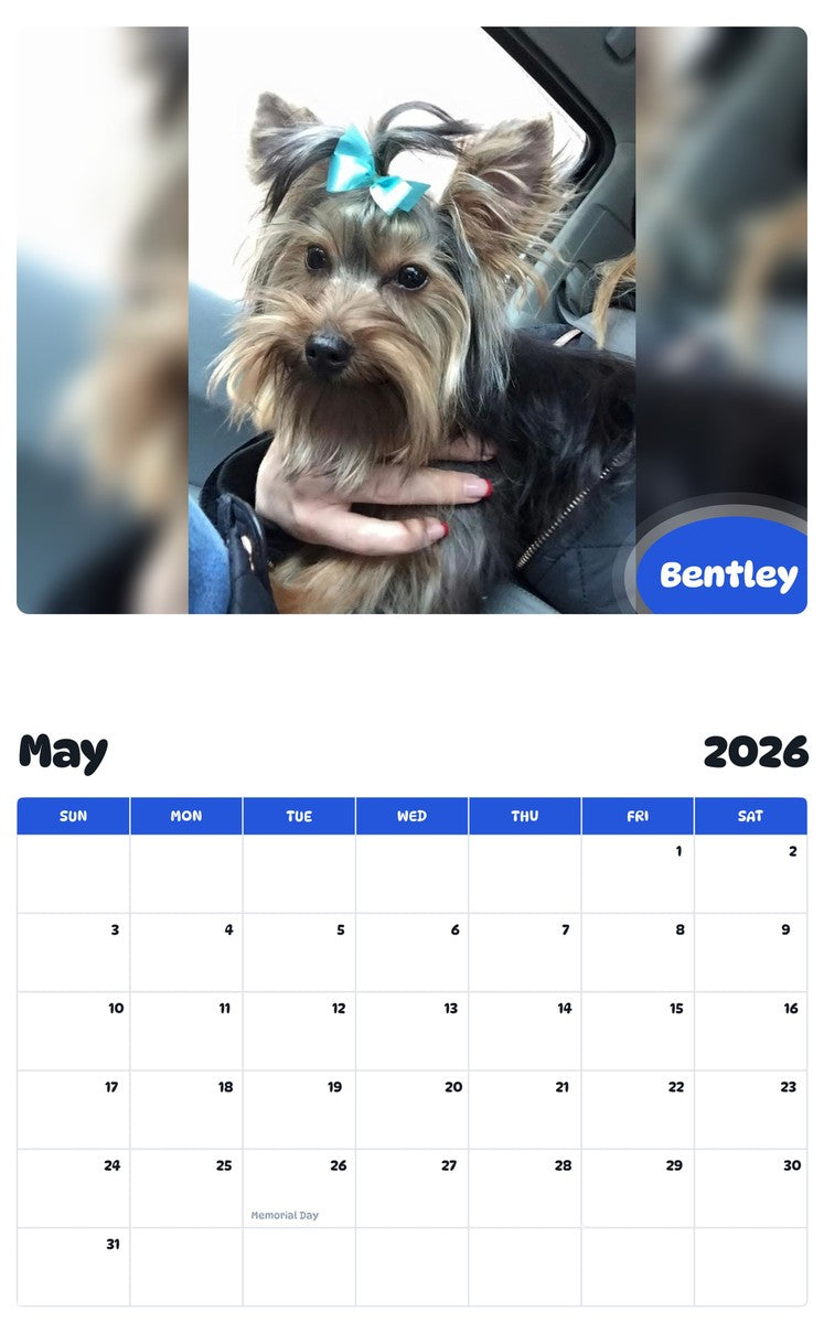 2026 - 2027 Bentley - Pawidols Pet Calendar